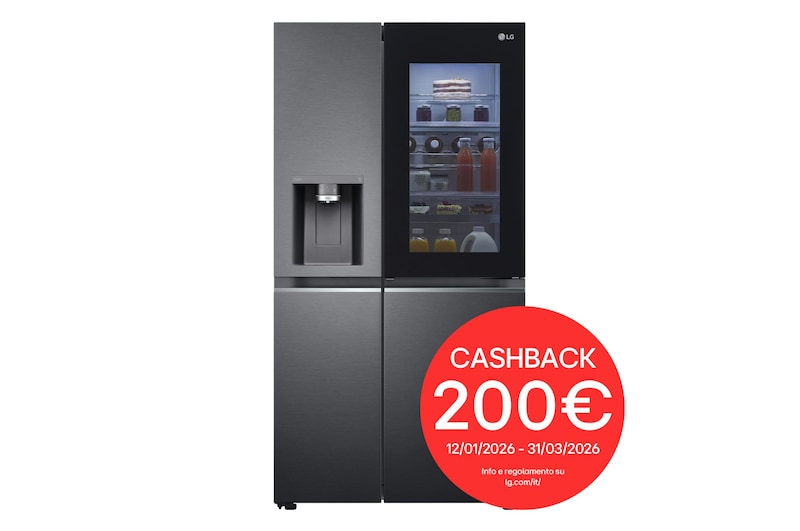 LG Frigorifero Side-by-Side InstaView Door-in-Door | Classe E, 635L | Wi-Fi, Dispenser senza allaccio, UVnano, No frost | Nero, GSXV91MCAE